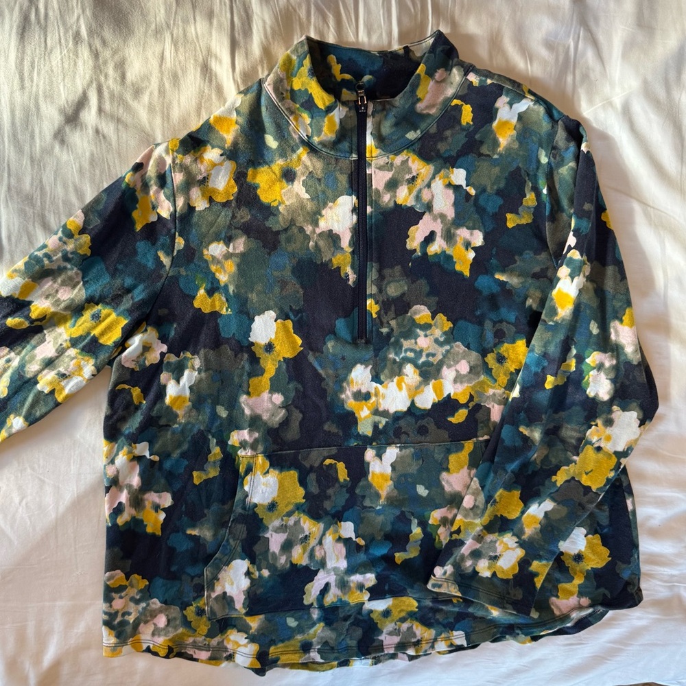 T By Talbots Half Zip Pullover Blurred Floral - Picture 4 of 5